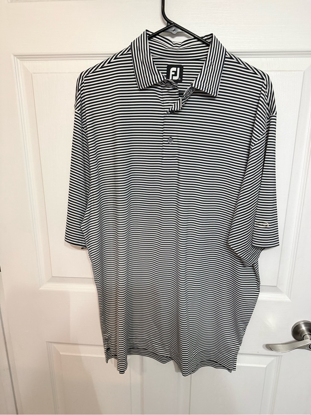 FootJoy Black & White Narrow Stripe Golf Polo